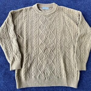 Aelfric Eden Sweater Mens Medium Beige Cable Knit Crewneck Pullover Fisherman